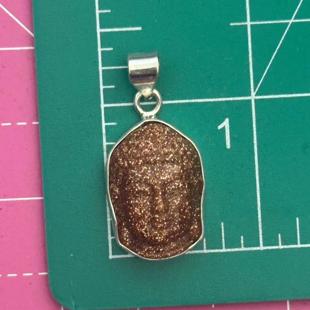 Sandstone Buddah Face Sterling Silver Pendant - Picture 3 of 8